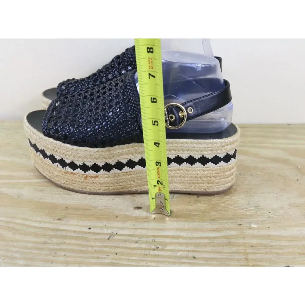 Tory Burch Shoes Womens 9.5M Black Leather Dandy Espadrille Platform Sandals